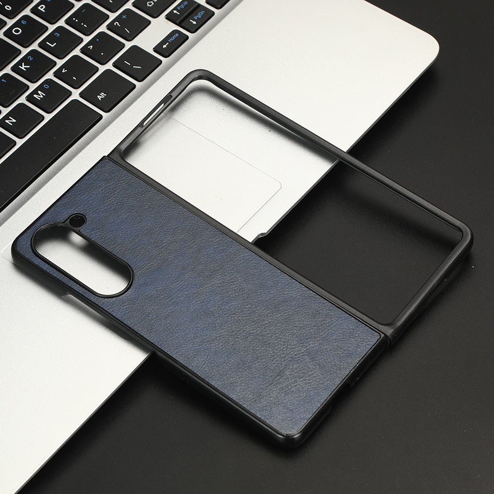 Uniqkart for Samsung Galaxy Z Fold5 5G PU Leather + PC Phone Case Anti-Drop Litchi Texture Cover - Blue