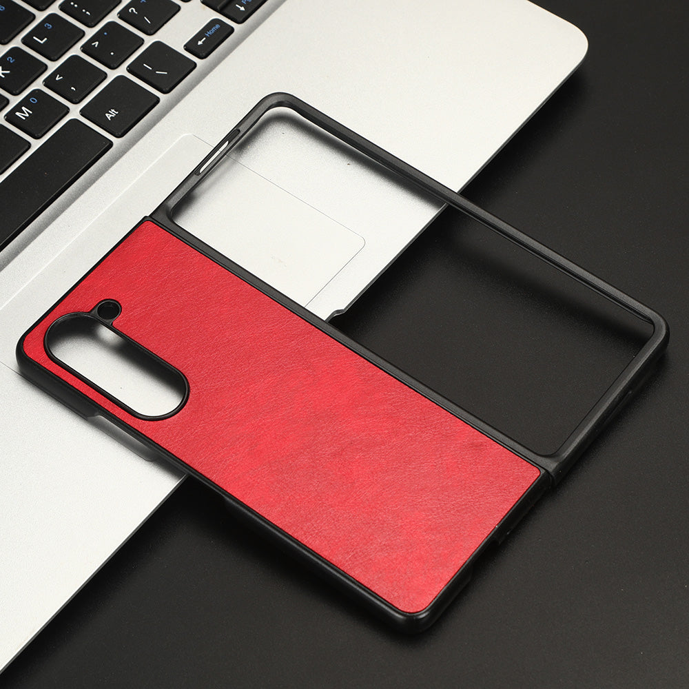 Uniqkart for Samsung Galaxy Z Fold5 5G PU Leather + PC Phone Case Anti-Drop Litchi Texture Cover - Red
