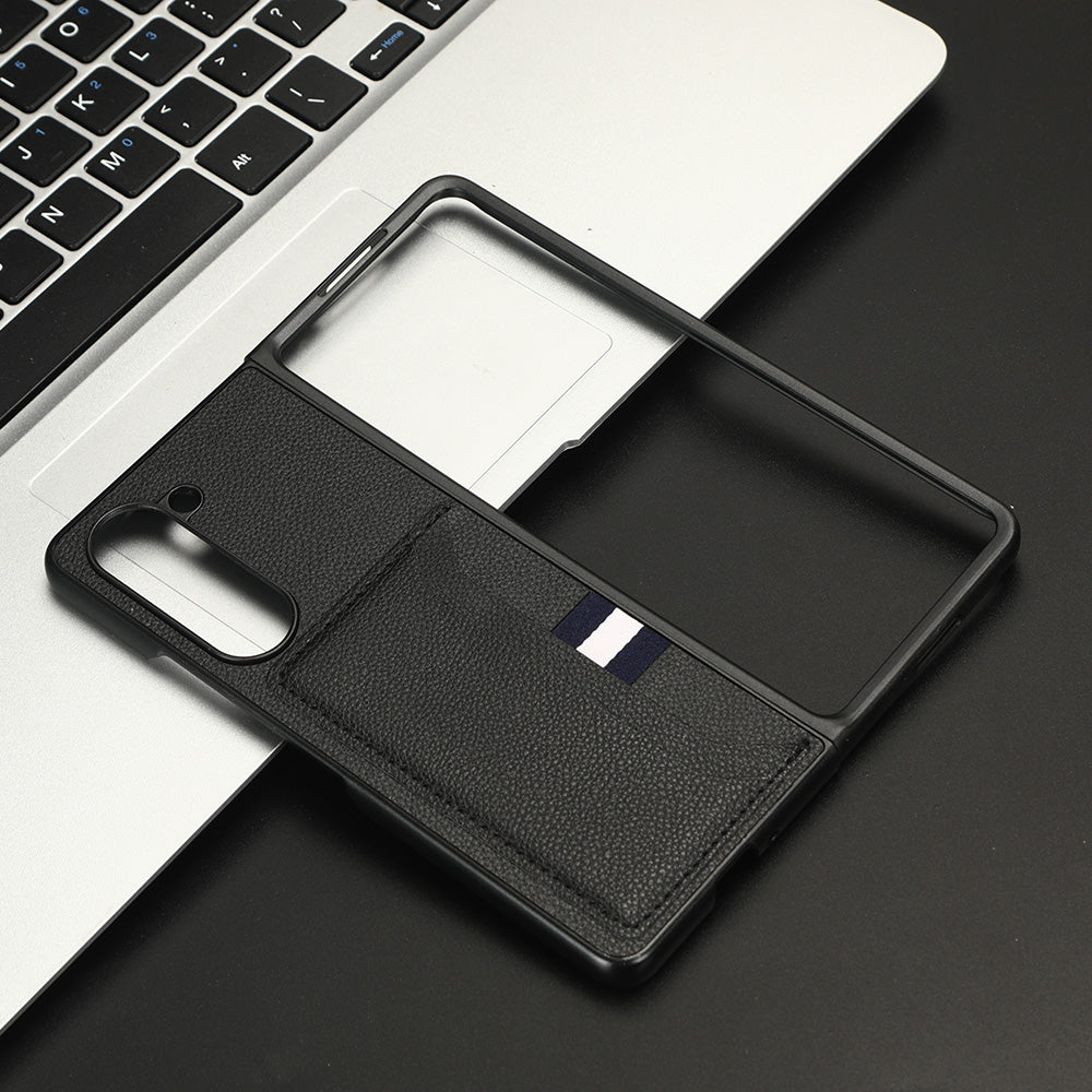 Uniqkart for Samsung Galaxy Z Fold5 5G PU Leather+PC Phone Case Litchi Texture Shockproof Card Slot Cover - Black