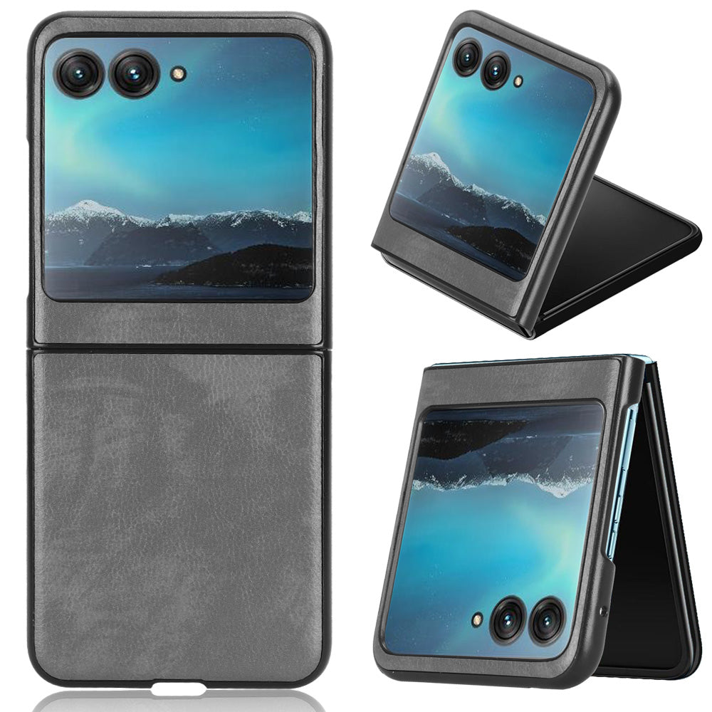 Uniqkart for Motorola Razr 40 Ultra 5G Protective Phone Case PU Leather Coated PC Litchi Texture Cover - Grey
