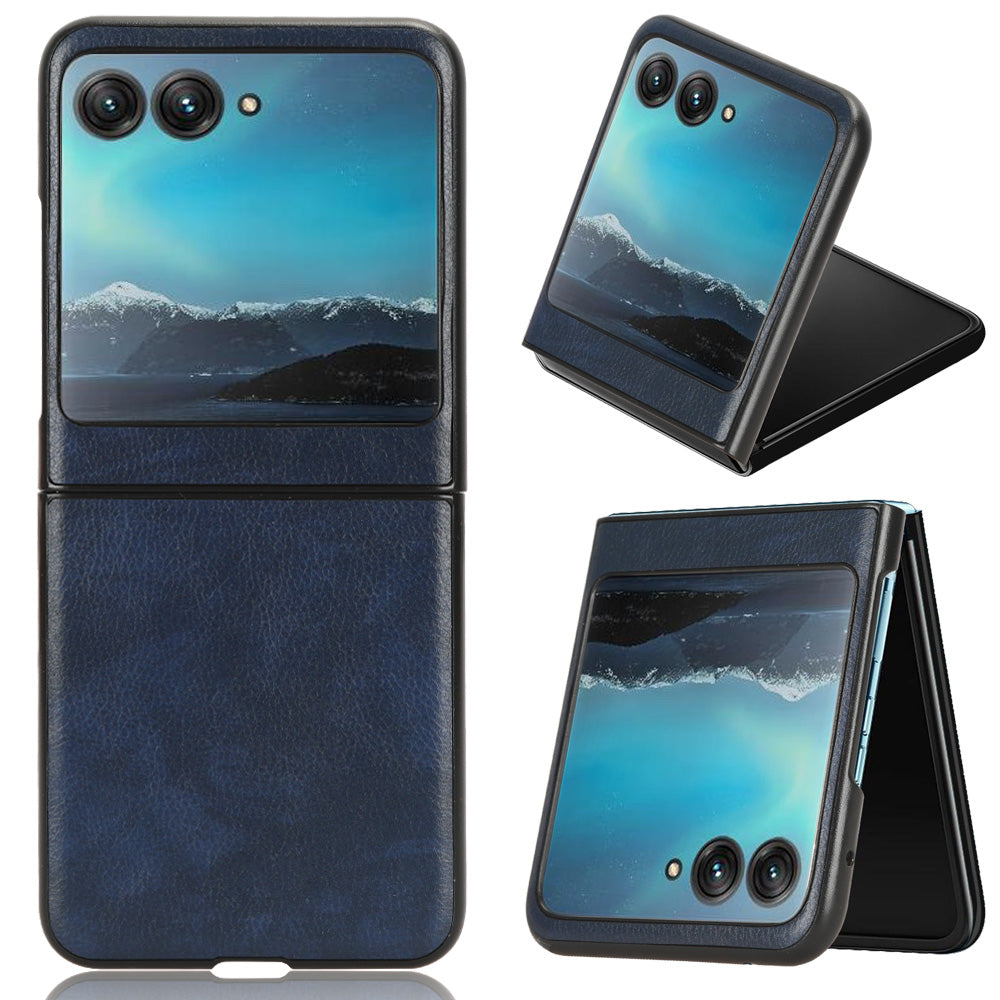 Uniqkart for Motorola Razr 40 Ultra 5G Protective Phone Case PU Leather Coated PC Litchi Texture Cover - Blue