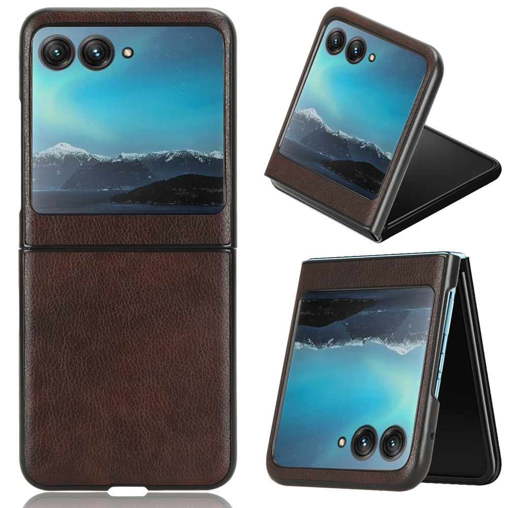 Uniqkart for Motorola Razr 40 Ultra 5G Protective Phone Case PU Leather Coated PC Litchi Texture Cover - Brown