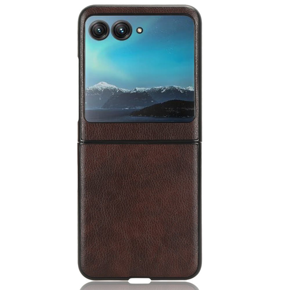 Uniqkart for Motorola Razr 40 Ultra 5G Protective Phone Case PU Leather Coated PC Litchi Texture Cover - Brown