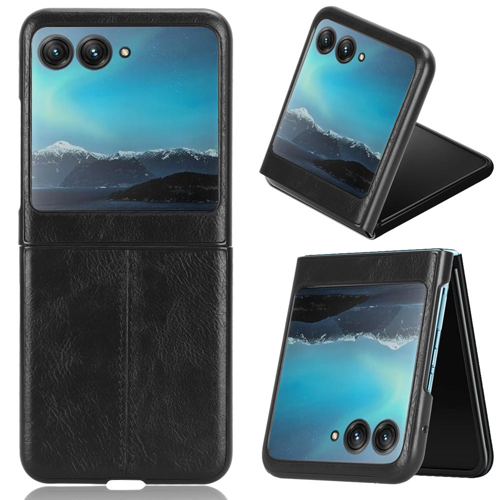 Uniqkart for Motorola Razr 40 Ultra 5G PU Leather + Hard PC Shell Stitching Lines Ultra Thin Phone Cover - Black