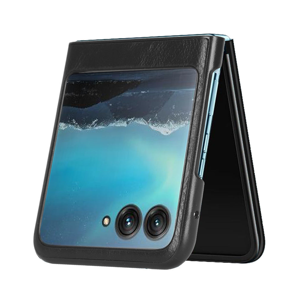 Uniqkart for Motorola Razr 40 Ultra 5G PU Leather + Hard PC Shell Stitching Lines Ultra Thin Phone Cover - Black