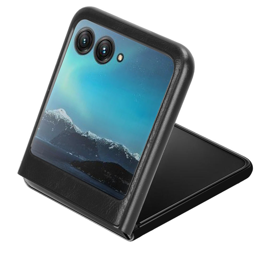 Uniqkart for Motorola Razr 40 Ultra 5G PU Leather + Hard PC Shell Stitching Lines Ultra Thin Phone Cover - Black