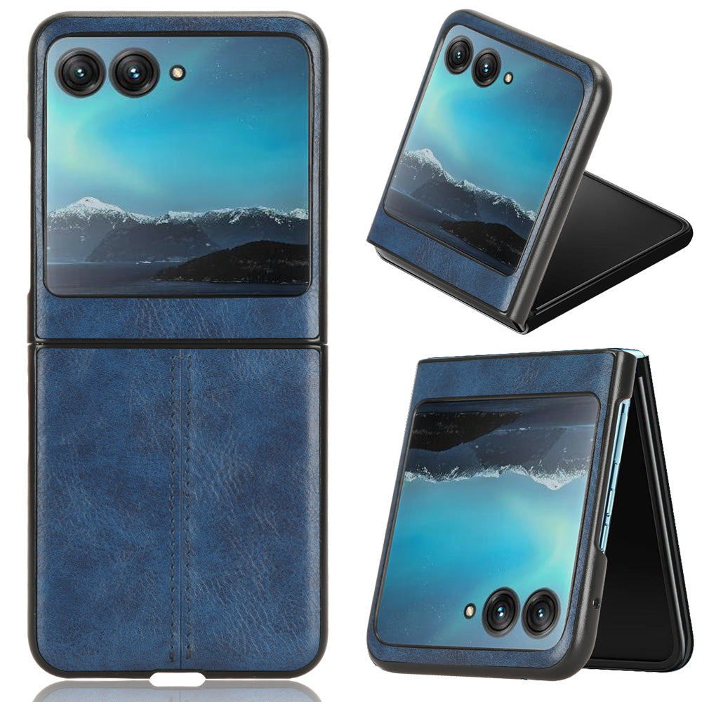 Uniqkart for Motorola Razr 40 Ultra 5G PU Leather + Hard PC Shell Stitching Lines Ultra Thin Phone Cover - Blue