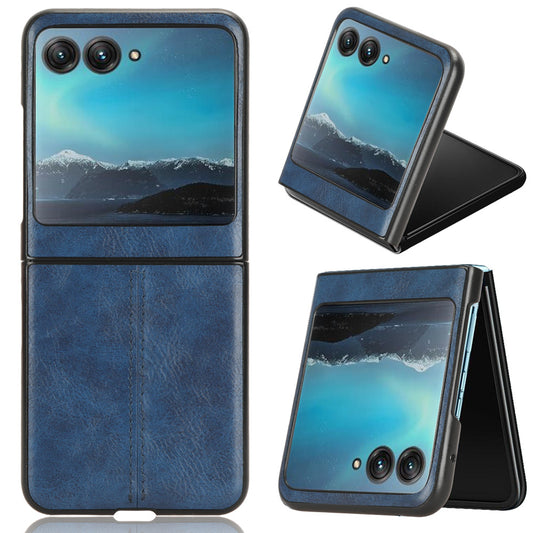 Uniqkart for Motorola Razr 40 Ultra 5G PU Leather + Hard PC Shell Stitching Lines Ultra Thin Phone Cover - Blue