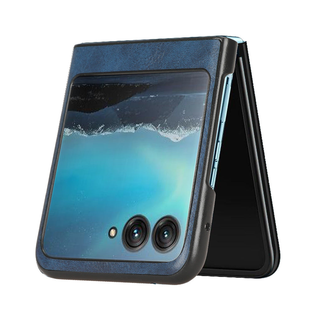 Uniqkart for Motorola Razr 40 Ultra 5G PU Leather + Hard PC Shell Stitching Lines Ultra Thin Phone Cover - Blue