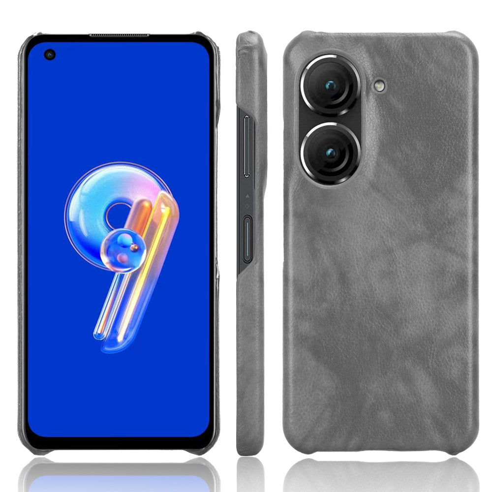 Uniqkart for Asus Zenfone 9 5G Litchi Texture Phone Case PU Leather + TPU Protective Cover - Grey
