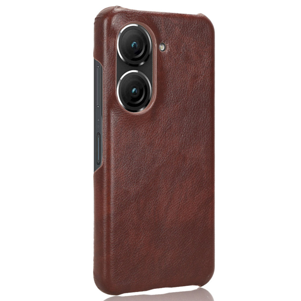 Uniqkart for Asus Zenfone 9 5G Litchi Texture Phone Case PU Leather + TPU Protective Cover - Brown