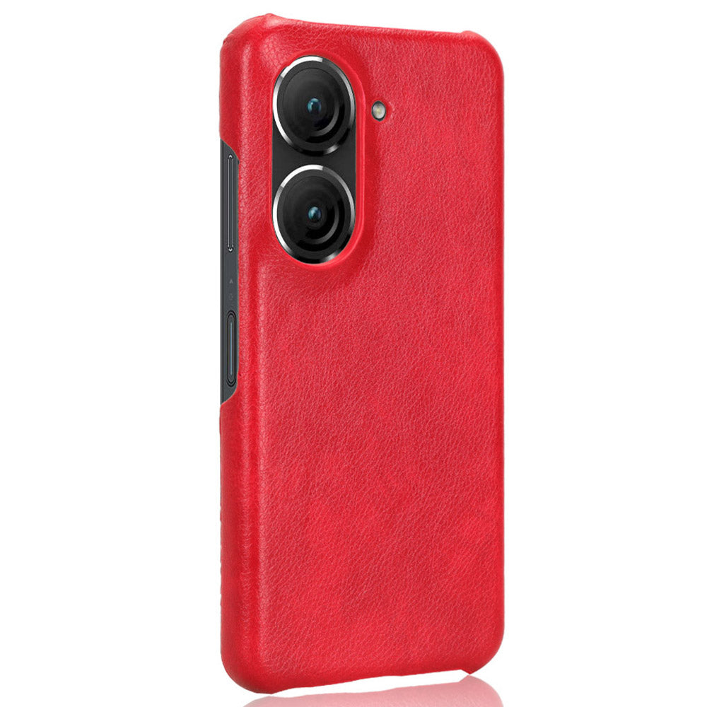 Uniqkart for Asus Zenfone 9 5G Litchi Texture Phone Case PU Leather + TPU Protective Cover - Red