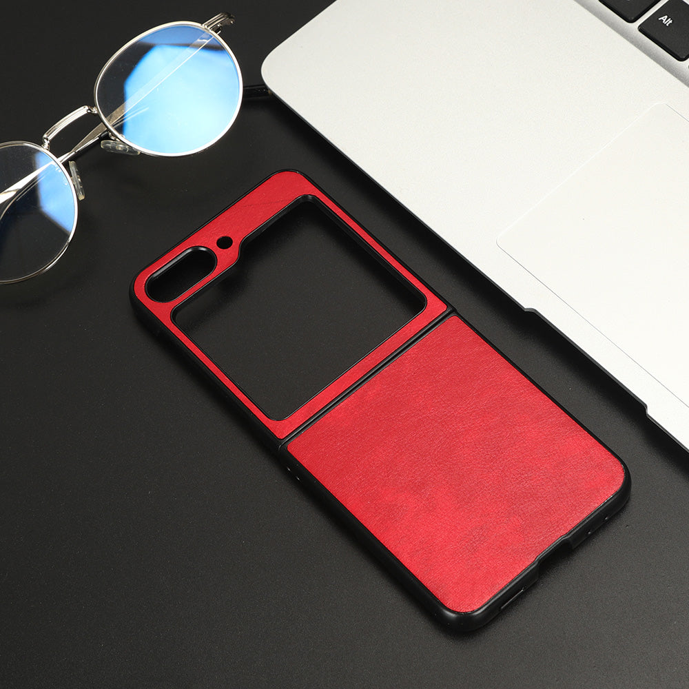 Uniqkart for Samsung Galaxy Z Flip5 5G Slim Phone Case Litchi Texture PU Leather Coated PC Protective Cover - Red