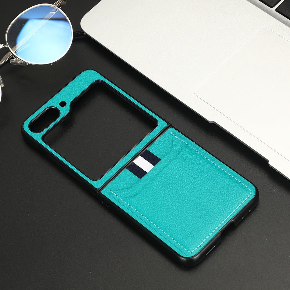 Uniqkart for Samsung Galaxy Z Flip5 5G PU Leather+PC Back Cover Ultra Thin Litchi Texture Card Slot Phone Case - Green