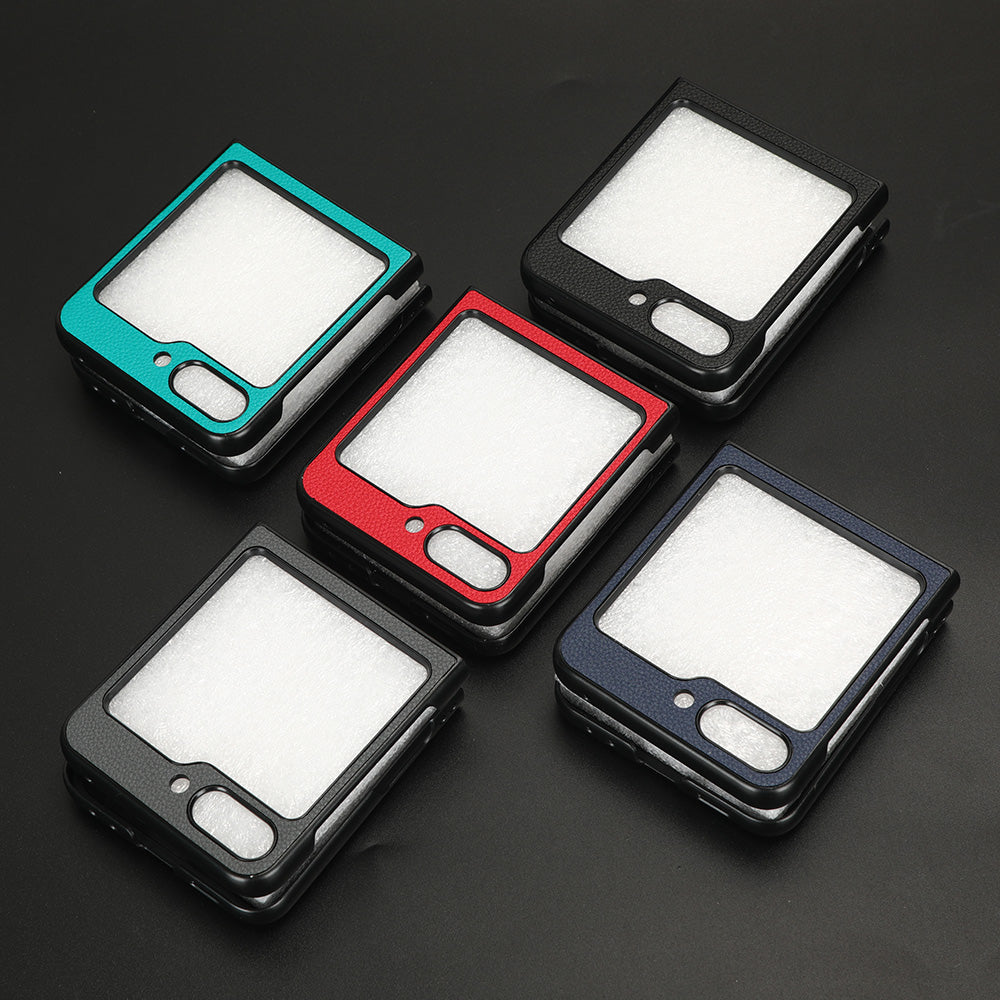 Uniqkart for Samsung Galaxy Z Flip5 5G PU Leather+PC Back Cover Ultra Thin Litchi Texture Card Slot Phone Case - Red