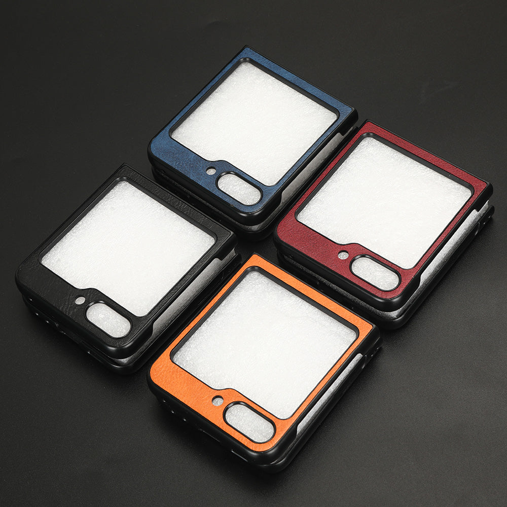 Uniqkart for Samsung Galaxy Z Flip5 5G PU Leather + Hard PC Phone Case Stitching Lines Shockproof Cover - Red
