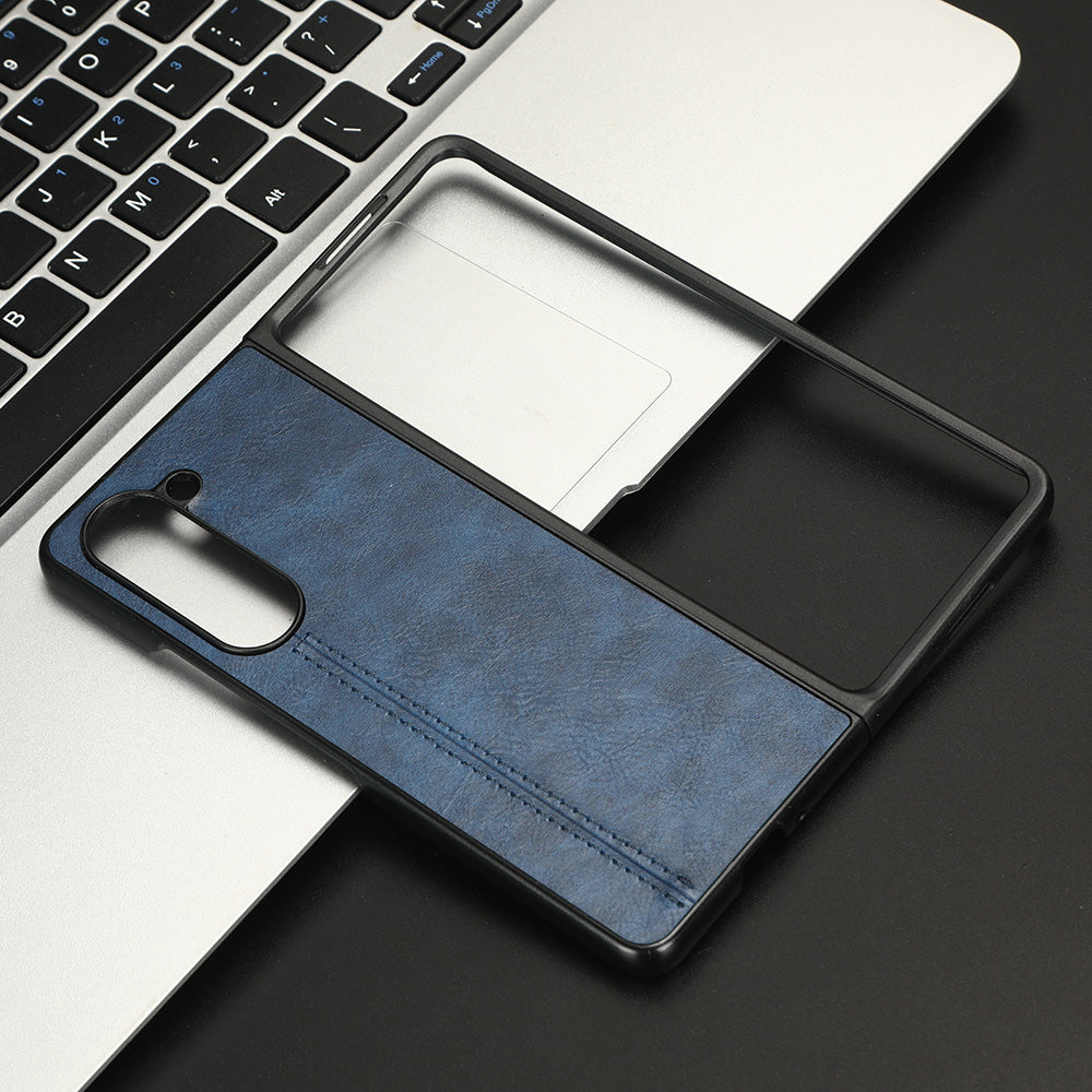 Uniqkart for Samsung Galaxy Z Fold5 5G PU Leather PC Phone Case Anti-Scratch Stitched Protective Cover - Blue