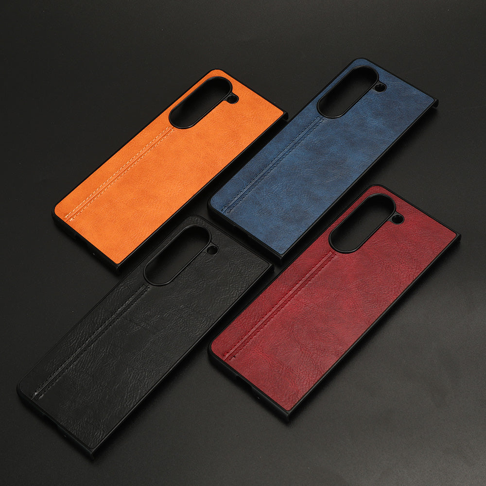 Uniqkart for Samsung Galaxy Z Fold5 5G PU Leather PC Phone Case Anti-Scratch Stitched Protective Cover - Red