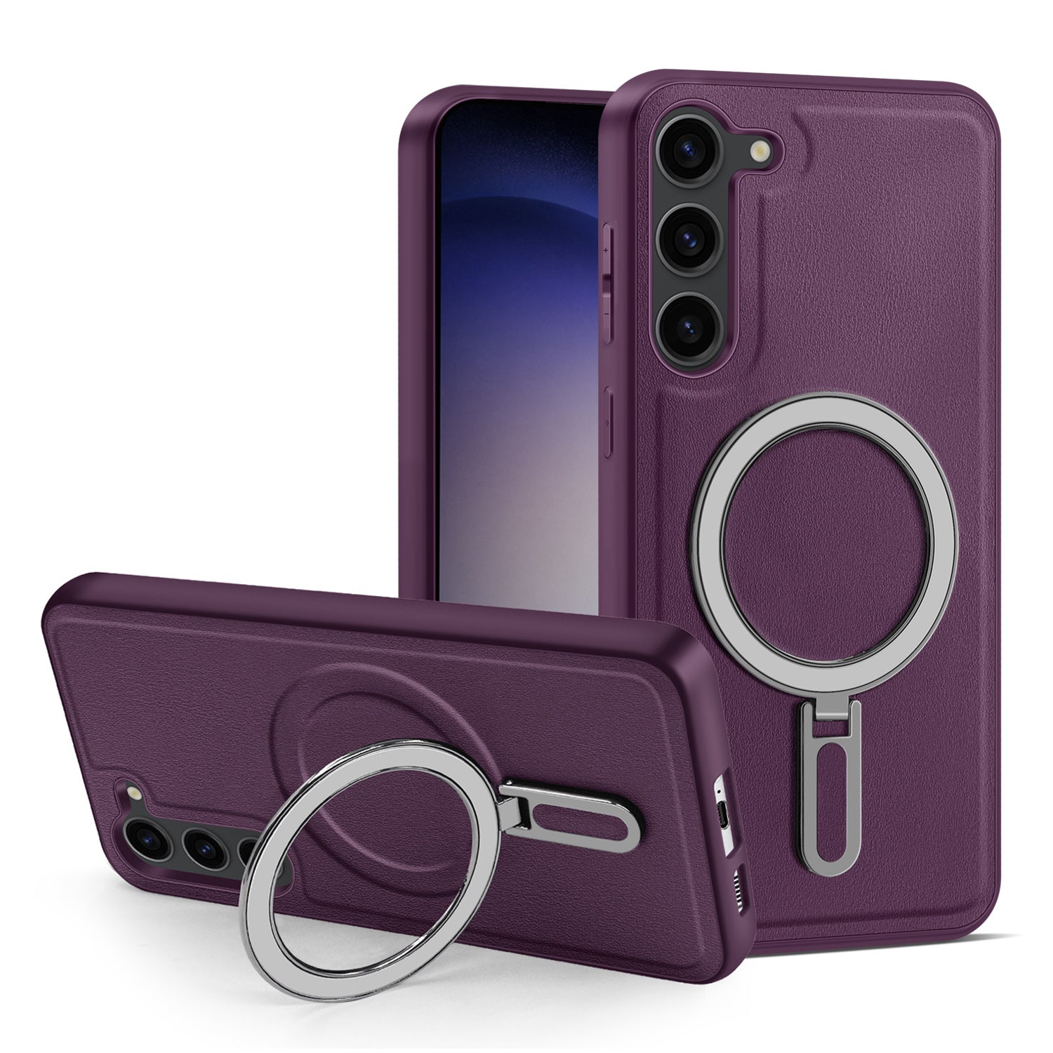 Uniqkart for Samsung Galaxy S23 Magnetic Phone Case PU Leather+PC+TPU Kickstand Cover Compatible with MagSafe - Purple