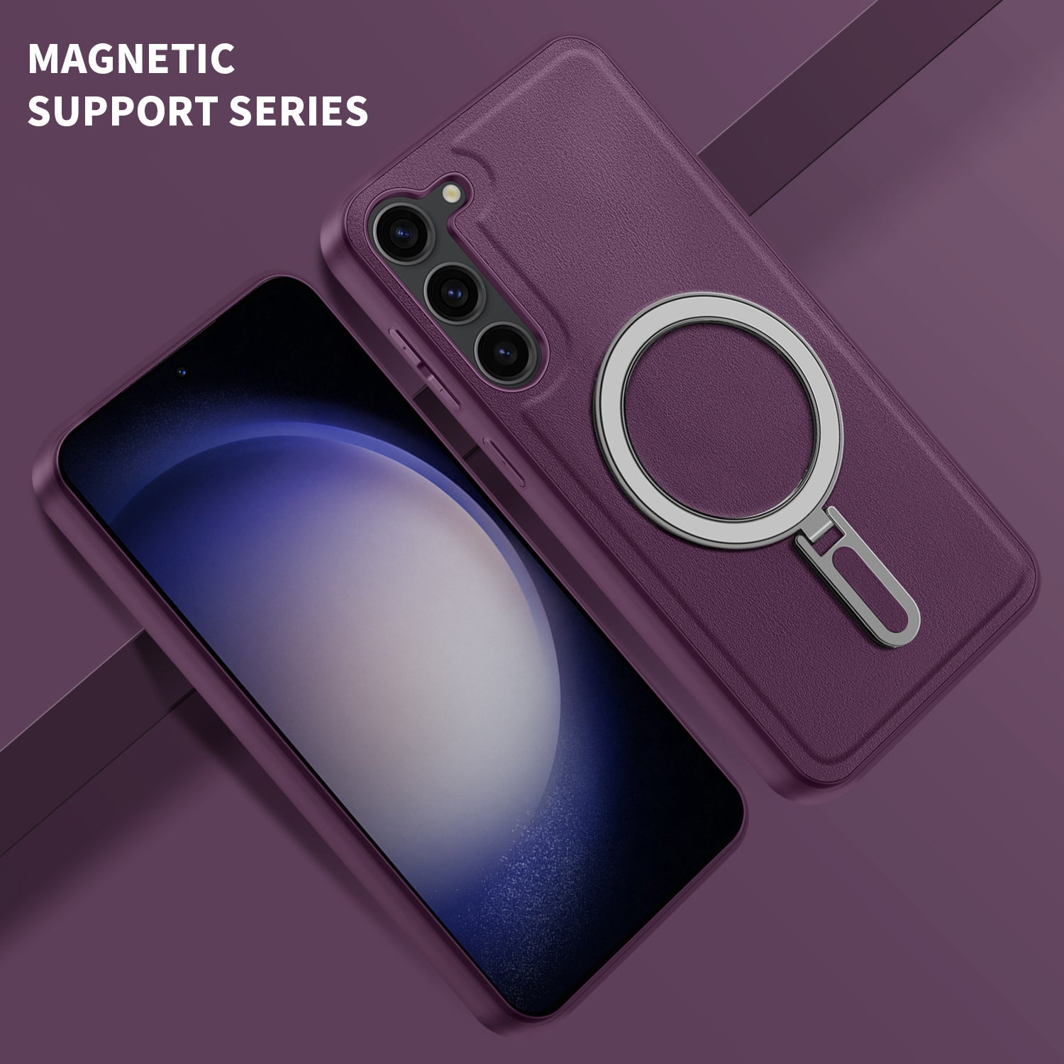 Uniqkart for Samsung Galaxy S23 Magnetic Phone Case PU Leather+PC+TPU Kickstand Cover Compatible with MagSafe - Purple