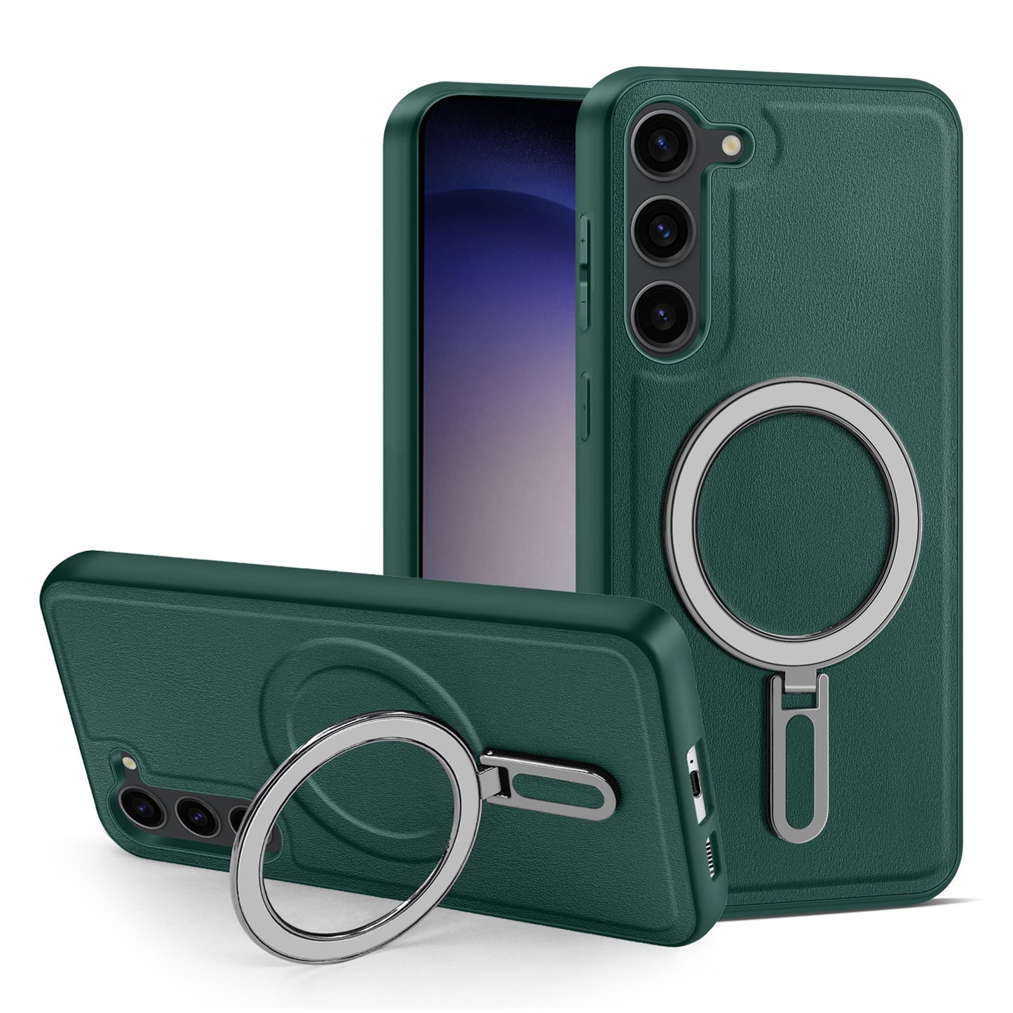 Uniqkart for Samsung Galaxy S23+ PU Leather+PC+TPU Cover Kickstand Phone Case Compatible with MagSafe - Green