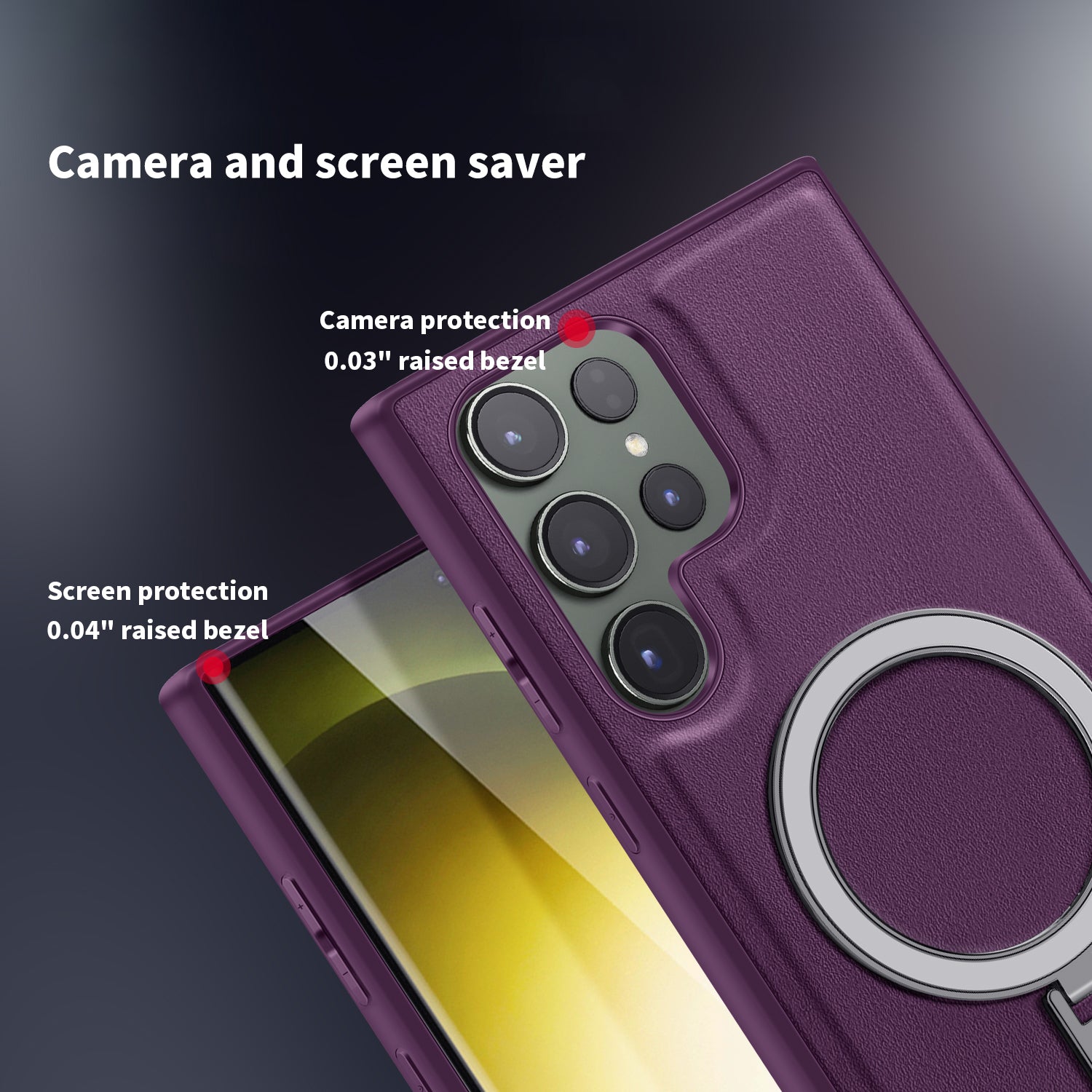Uniqkart for Samsung Galaxy S23 Ultra Kickstand Phone Case PU Leather Coated PC+TPU Cover Compatible with MagSafe - Purple