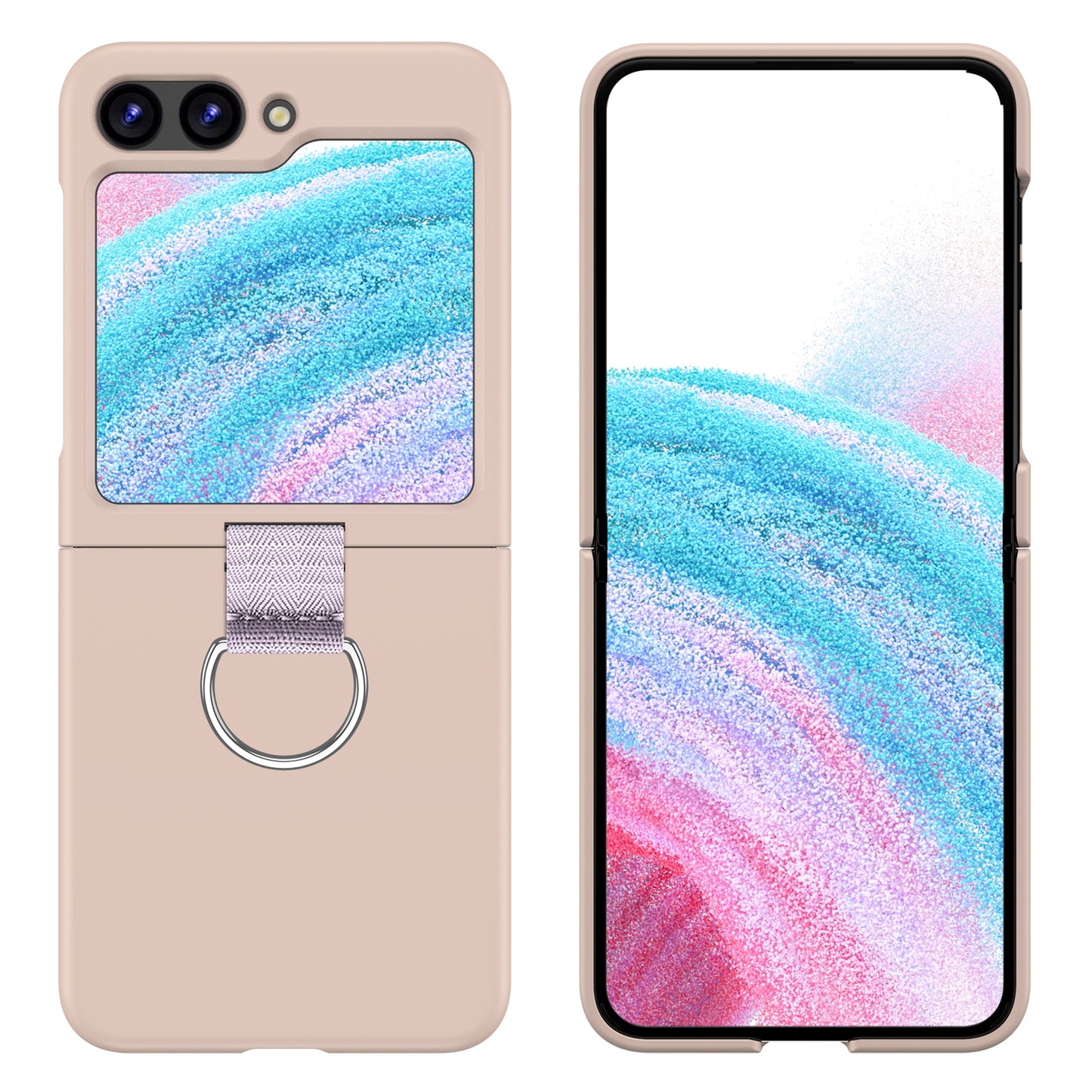 Uniqkart for Samsung Galaxy Z Flip5 5G Hard PC Phone Case Anti-scratch Cover with D-Shape Ring Holder - Rose Pink