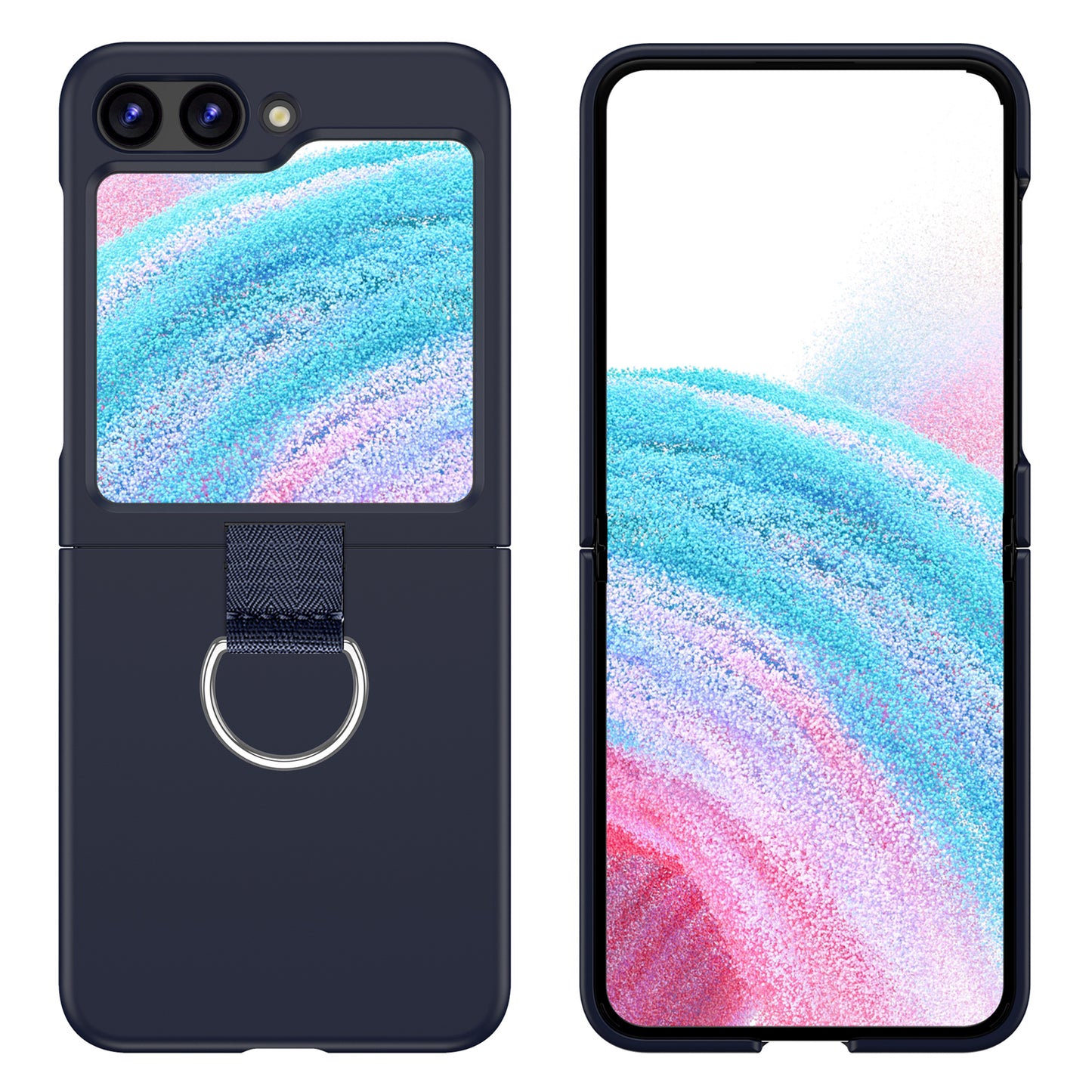 Uniqkart for Samsung Galaxy Z Flip5 5G Hard PC Phone Case Anti-scratch Cover with D-Shape Ring Holder - Dark Blue