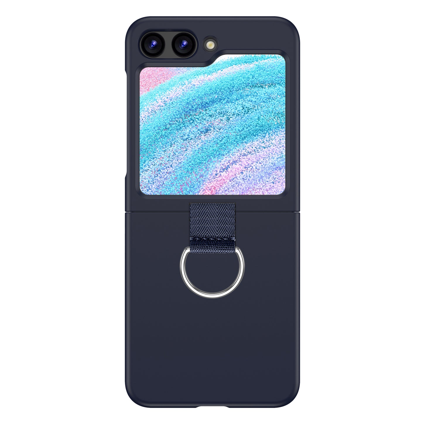 Uniqkart for Samsung Galaxy Z Flip5 5G Hard PC Phone Case Anti-scratch Cover with D-Shape Ring Holder - Dark Blue