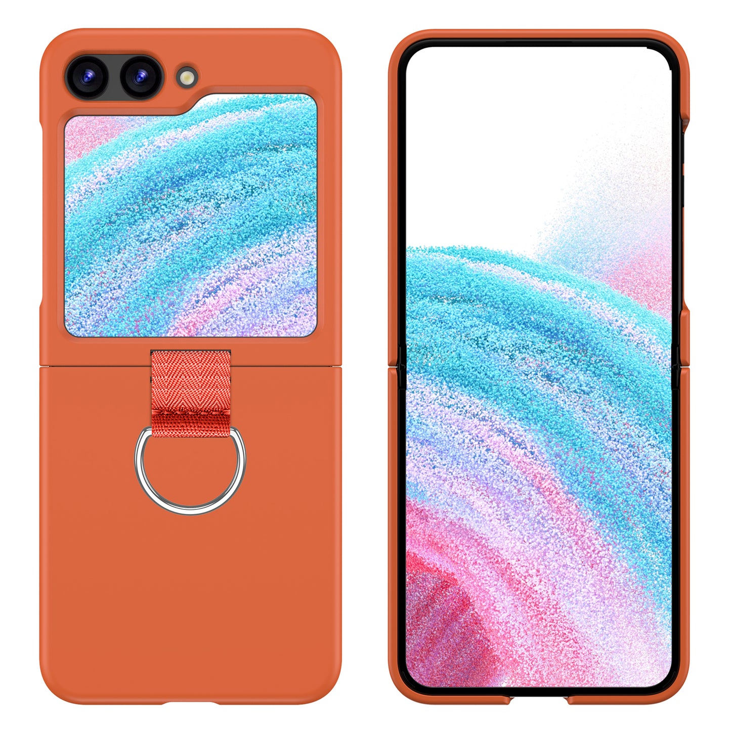 Uniqkart for Samsung Galaxy Z Flip5 5G Hard PC Phone Case Anti-scratch Cover with D-Shape Ring Holder - Dark Pink