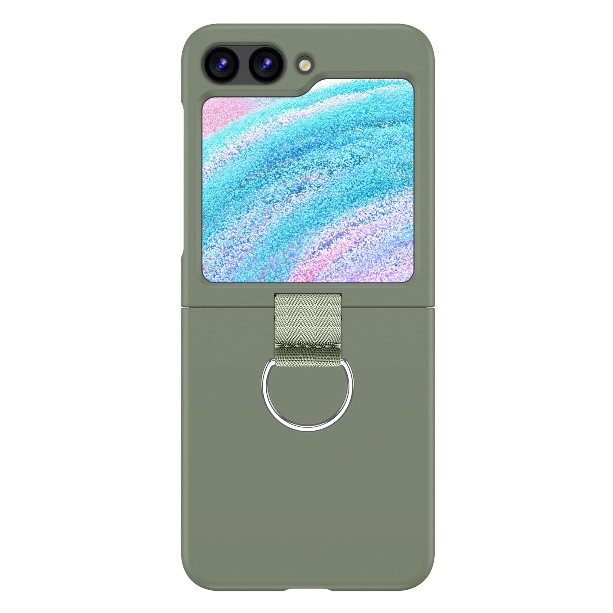 Uniqkart for Samsung Galaxy Z Flip5 5G Hard PC Phone Case Anti-scratch Cover with D-Shape Ring Holder - Light Green