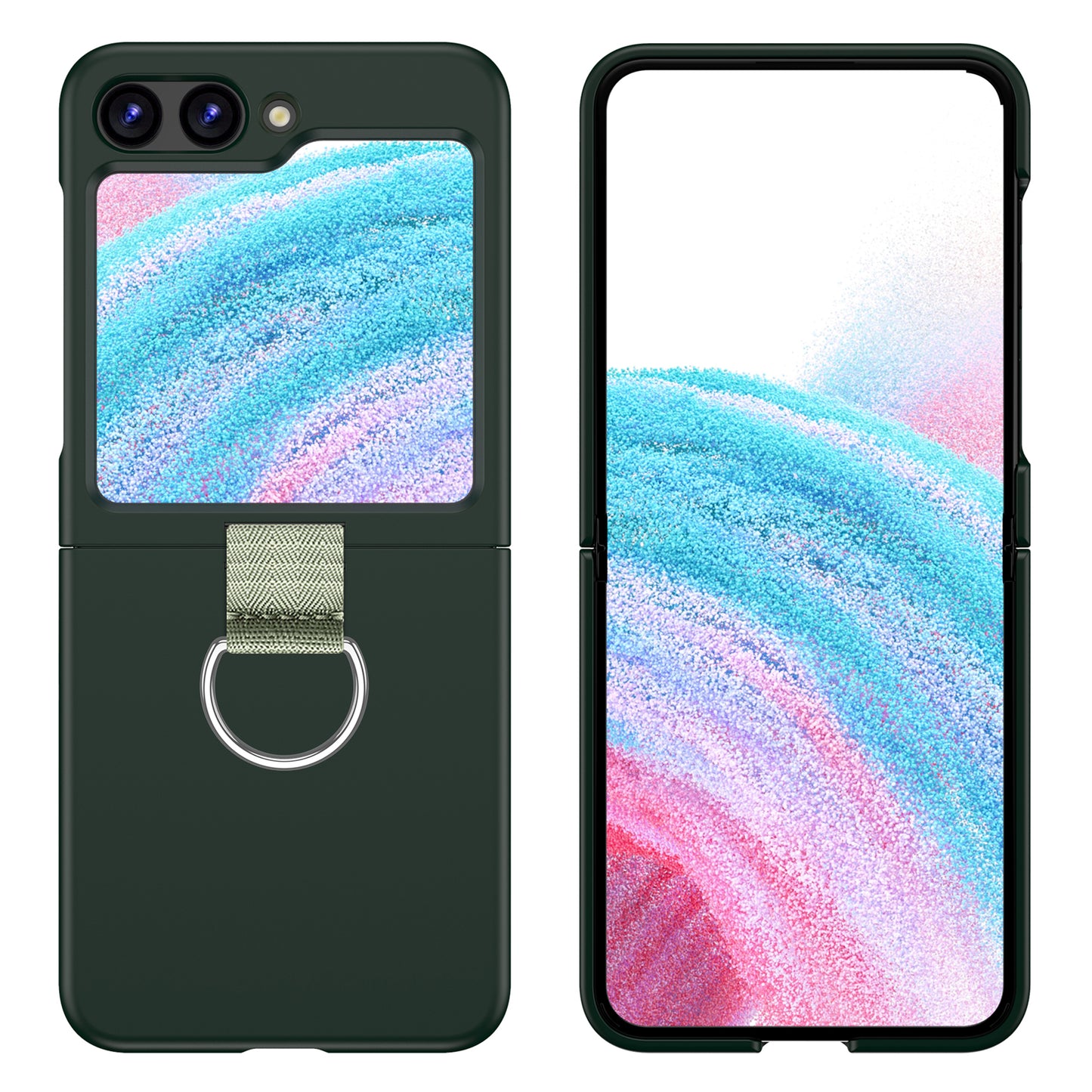 Uniqkart for Samsung Galaxy Z Flip5 5G Hard PC Phone Case Anti-scratch Cover with D-Shape Ring Holder - Dark Green