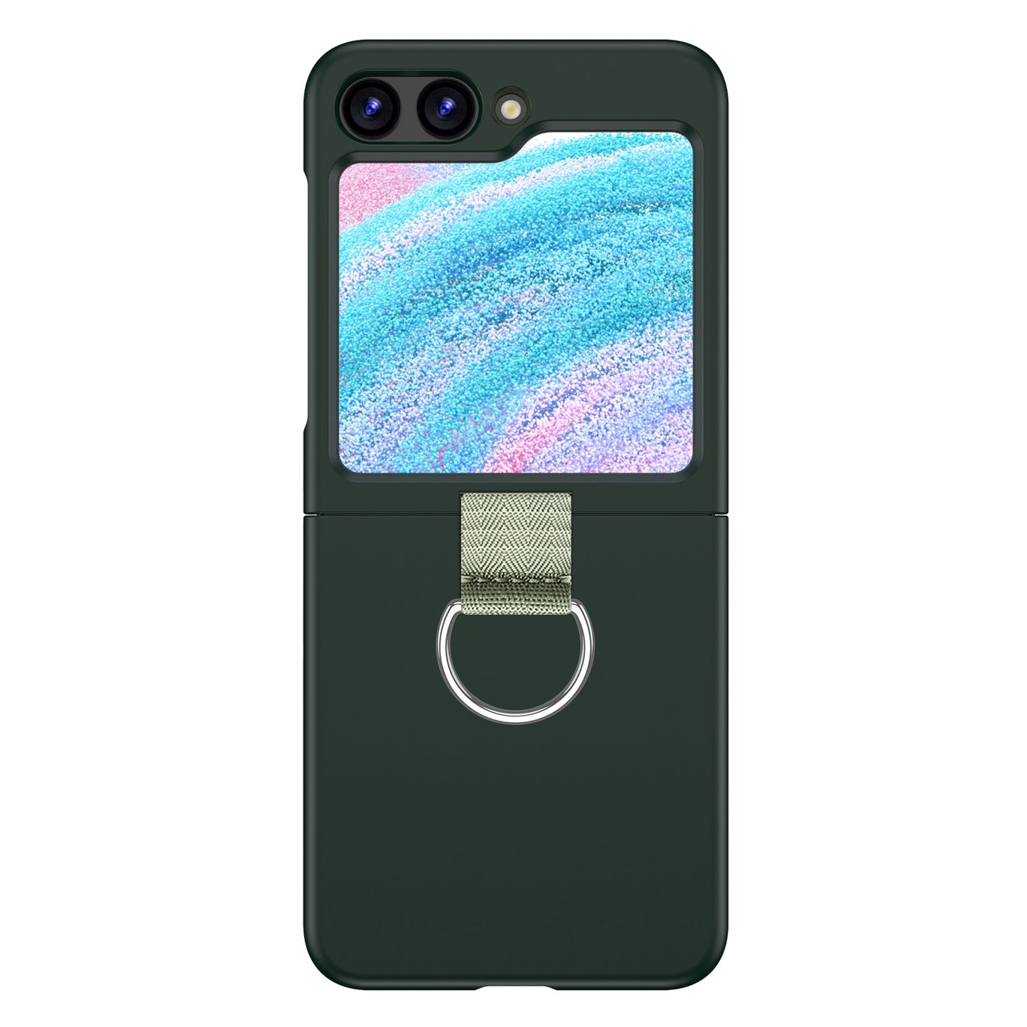 Uniqkart for Samsung Galaxy Z Flip5 5G Hard PC Phone Case Anti-scratch Cover with D-Shape Ring Holder - Dark Green