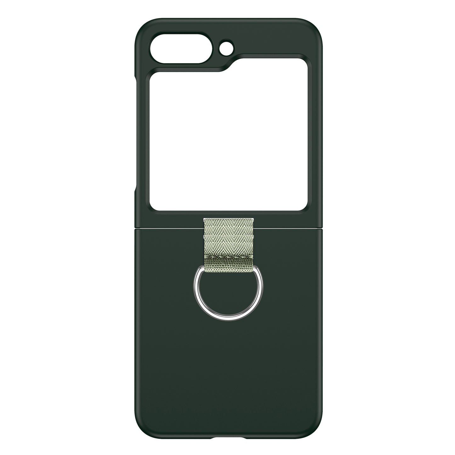 Uniqkart for Samsung Galaxy Z Flip5 5G Hard PC Phone Case Anti-scratch Cover with D-Shape Ring Holder - Dark Green