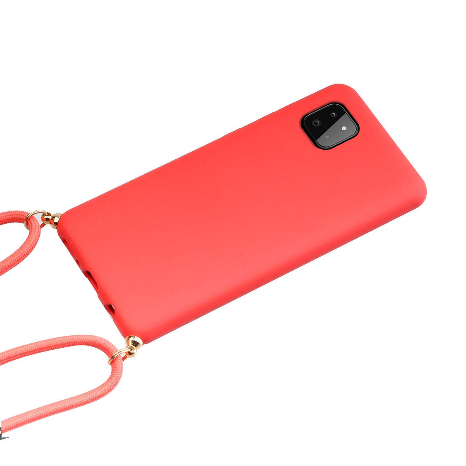 Uniqkart for Samsung Galaxy A22 5G (EU Version) Biodegradable Wheat Straw+TPU Case Phone Cover with Lanyard - Red