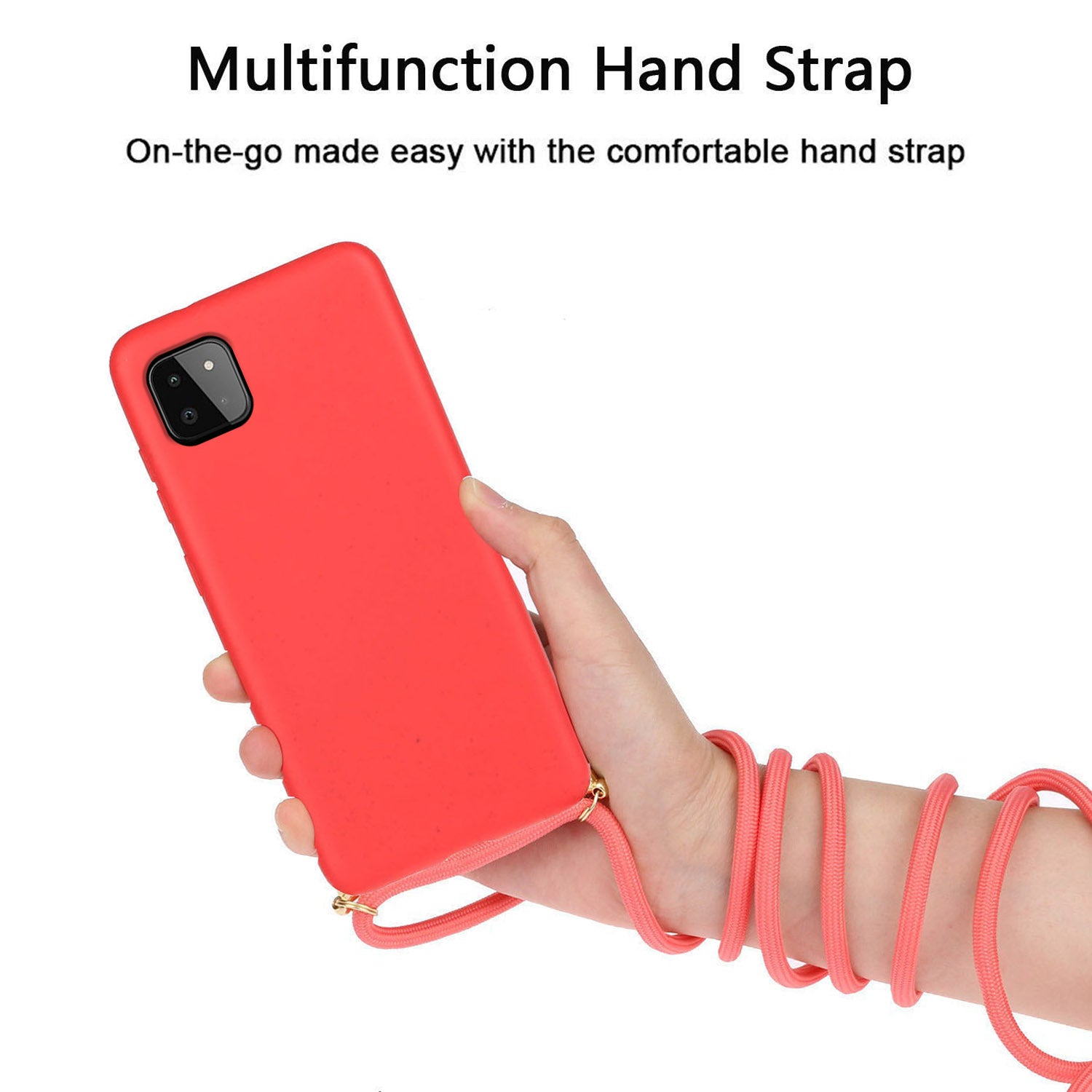 Uniqkart for Samsung Galaxy A22 5G (EU Version) Biodegradable Wheat Straw+TPU Case Phone Cover with Lanyard - Red