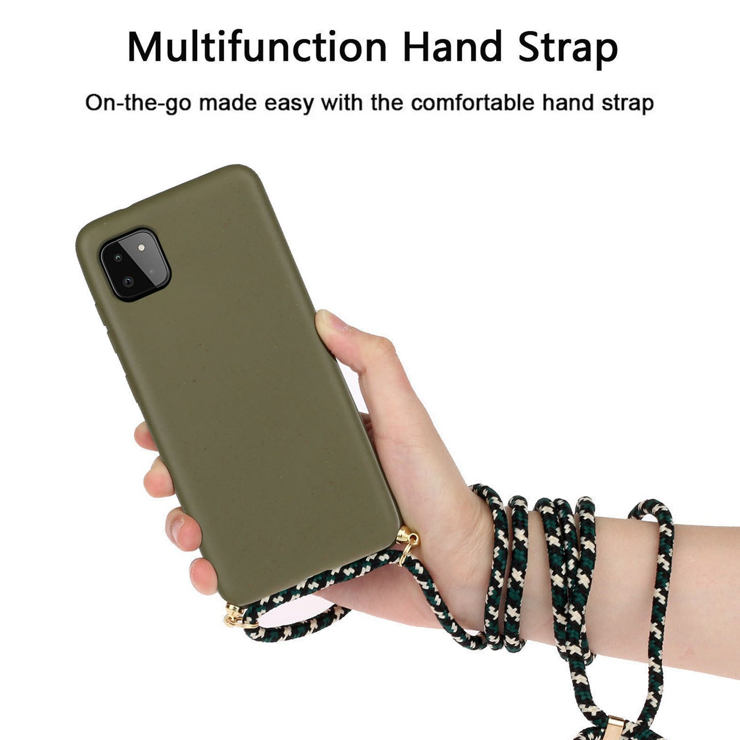 for Samsung Galaxy A22 5G (EU Version) Biodegradable Wheat Straw+TPU Case Phone Cover with Lanyard - Army Green