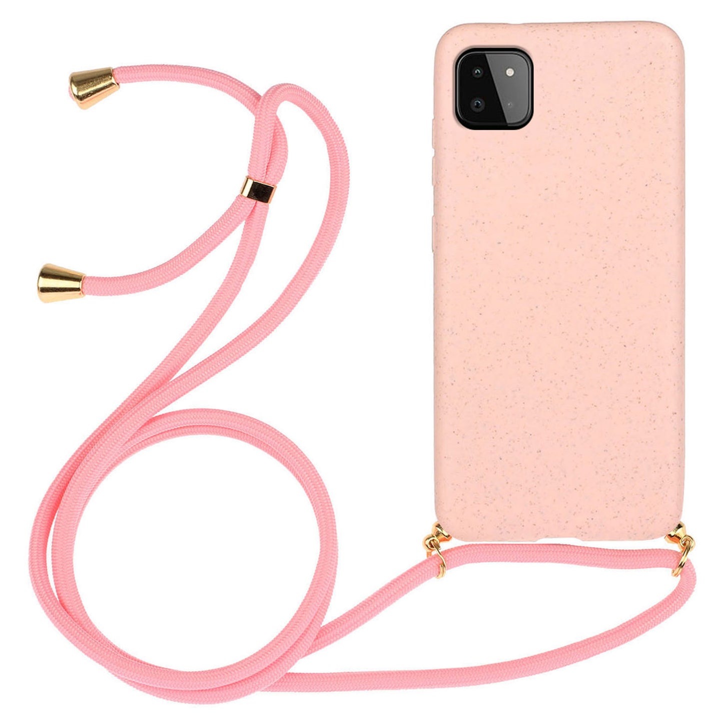 Uniqkart for Samsung Galaxy A22 5G (EU Version) Biodegradable Wheat Straw+TPU Case Phone Cover with Lanyard - Pink