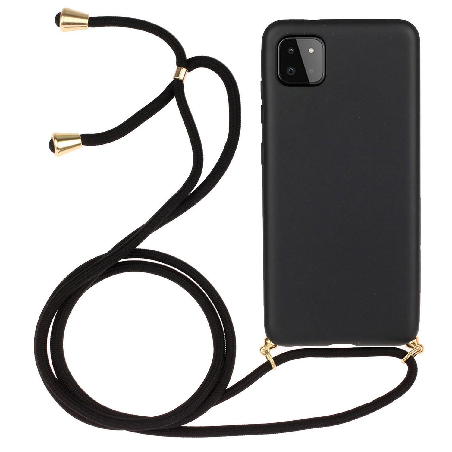 Uniqkart for Samsung Galaxy A22 5G (EU Version) Biodegradable Wheat Straw+TPU Case Phone Cover with Lanyard - Black