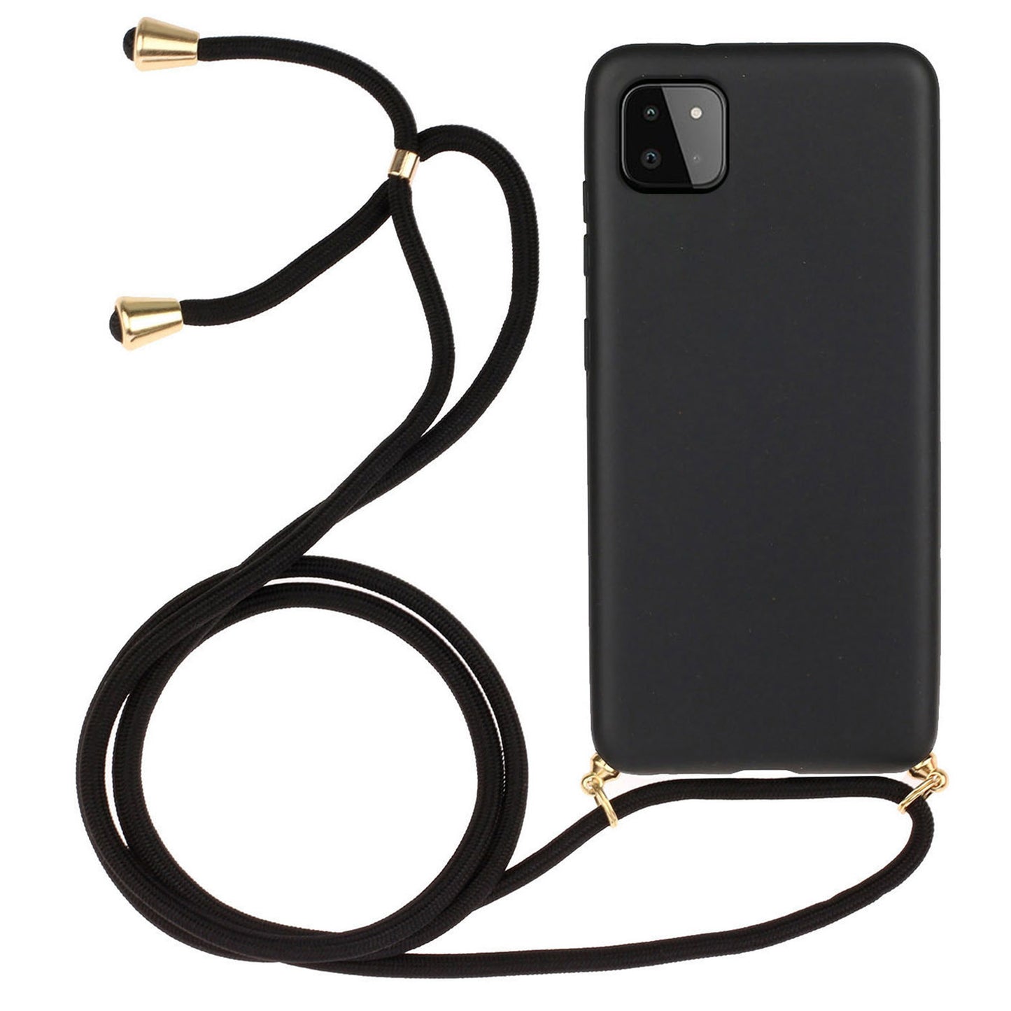 Uniqkart for Samsung Galaxy A22 5G (EU Version) Biodegradable Wheat Straw+TPU Case Phone Cover with Lanyard - Black