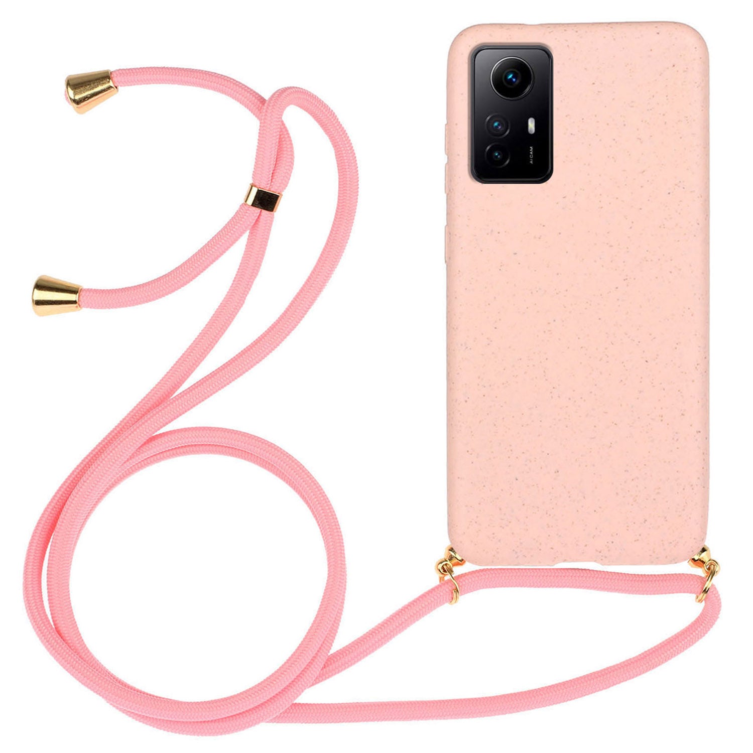Eco-friendly Phone Case for Xiaomi Redmi Note 12S 4G , Biodegradable Wheat Straw+TPU Cover with Lanyard - Pink