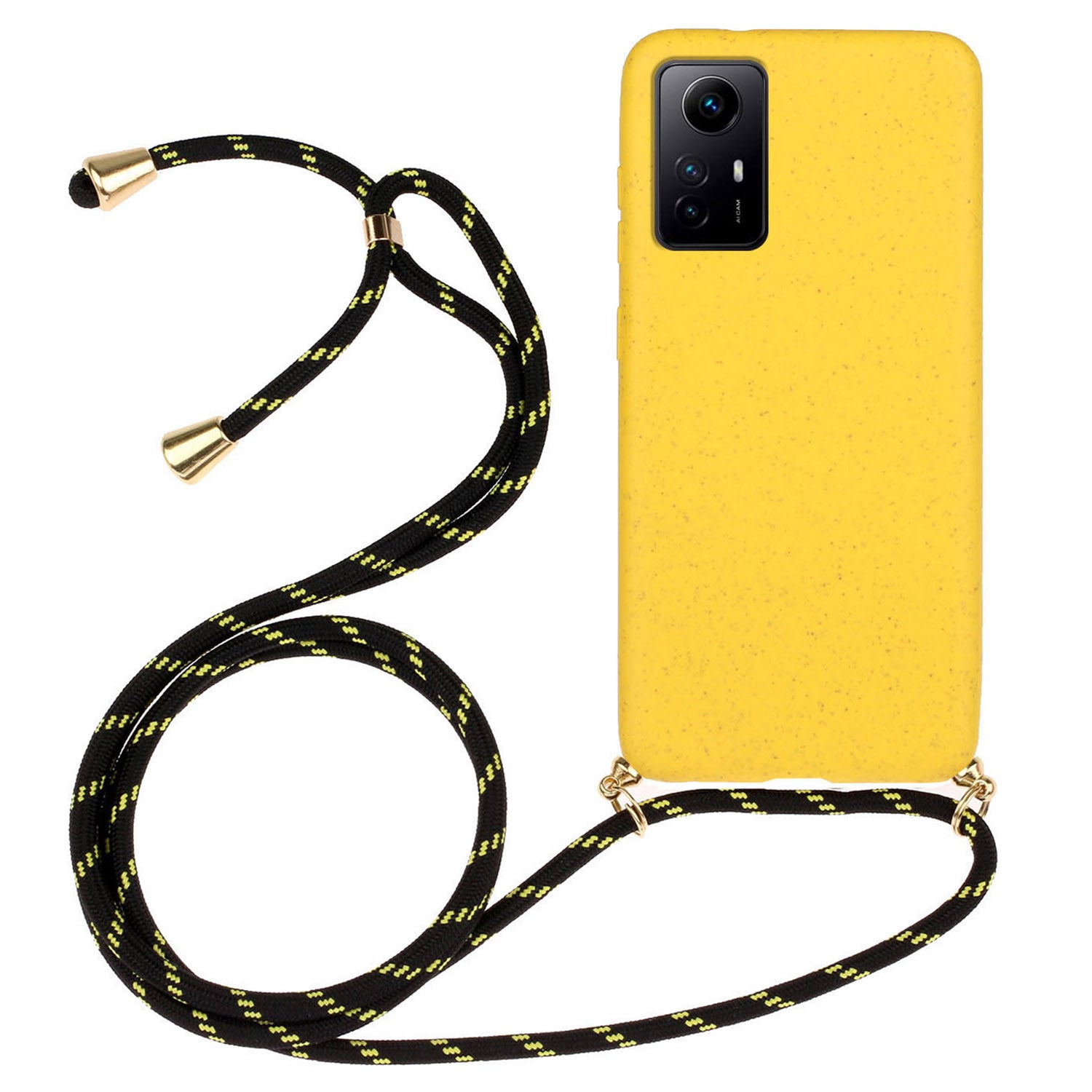 Eco-friendly Phone Case for Xiaomi Redmi Note 12S 4G , Biodegradable Wheat Straw+TPU Cover with Lanyard - Yellow