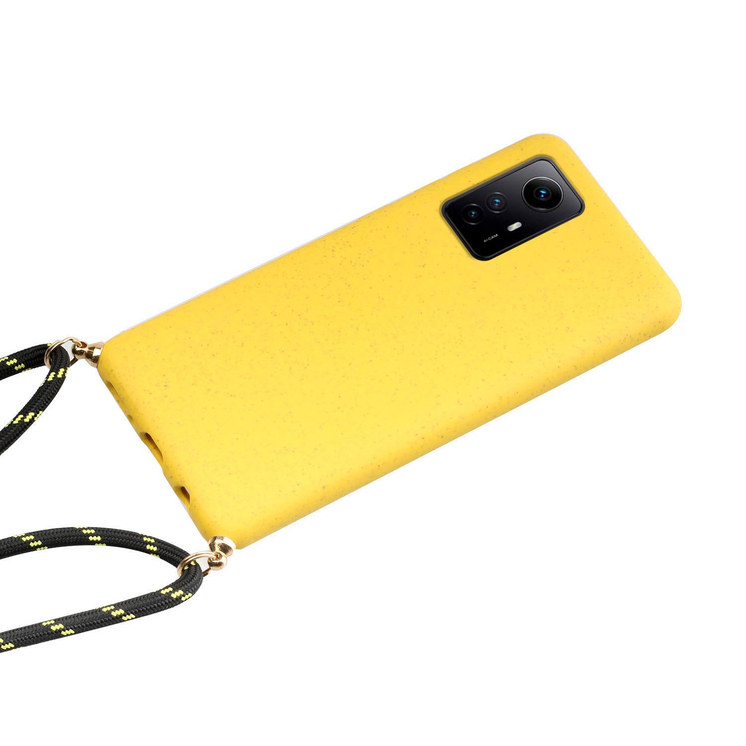 Eco-friendly Phone Case for Xiaomi Redmi Note 12S 4G , Biodegradable Wheat Straw+TPU Cover with Lanyard - Yellow