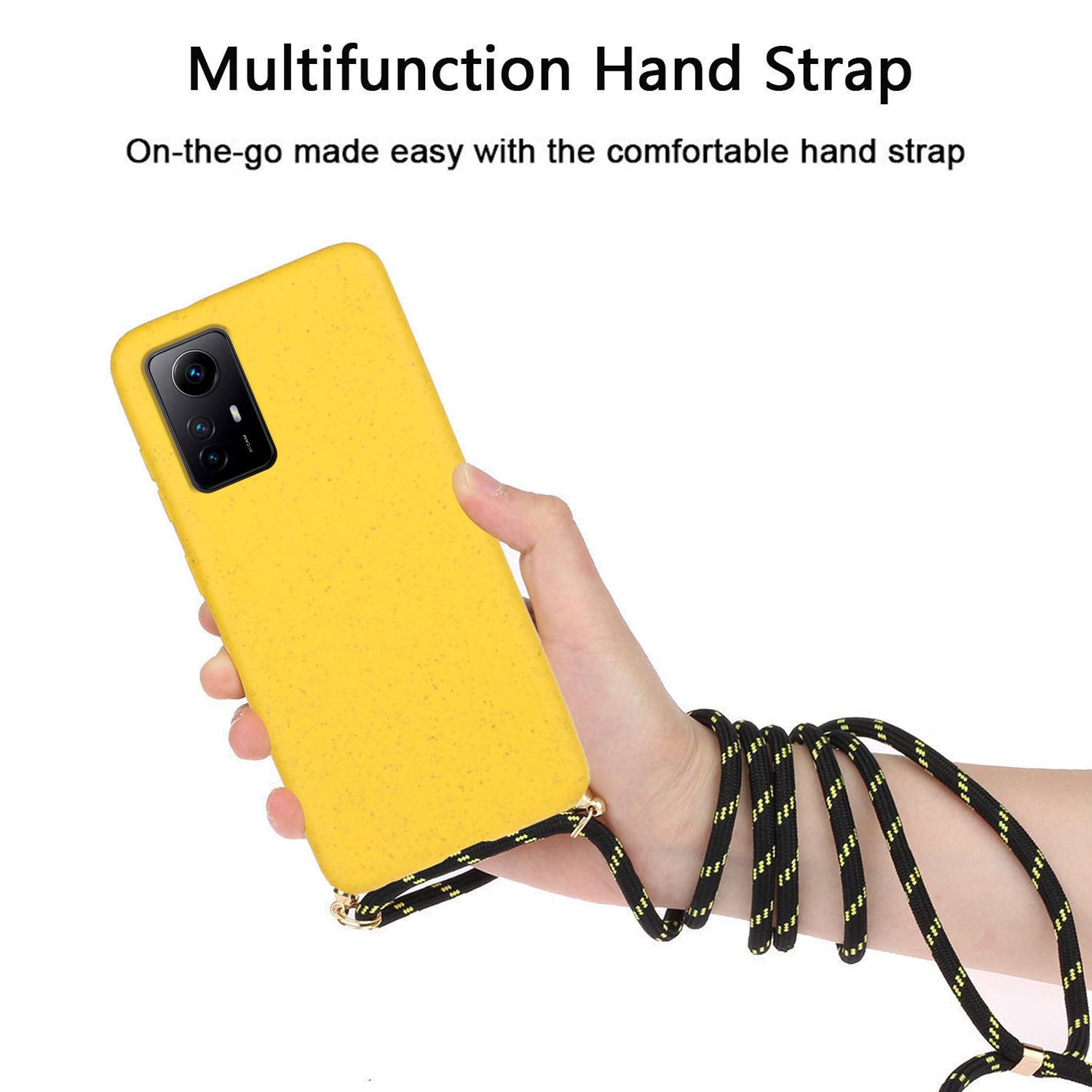 Eco-friendly Phone Case for Xiaomi Redmi Note 12S 4G , Biodegradable Wheat Straw+TPU Cover with Lanyard - Yellow