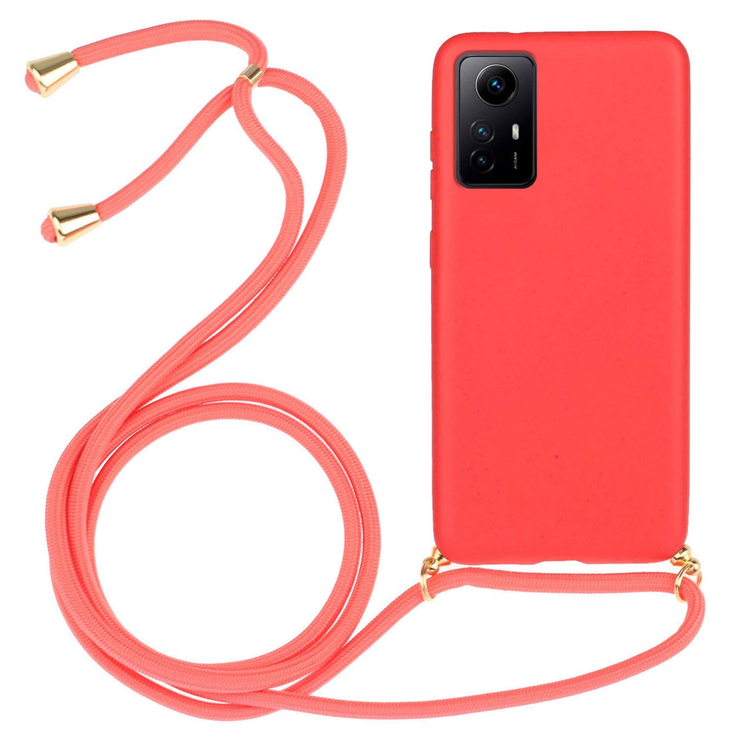 Eco-friendly Phone Case for Xiaomi Redmi Note 12S 4G , Biodegradable Wheat Straw+TPU Cover with Lanyard - Red