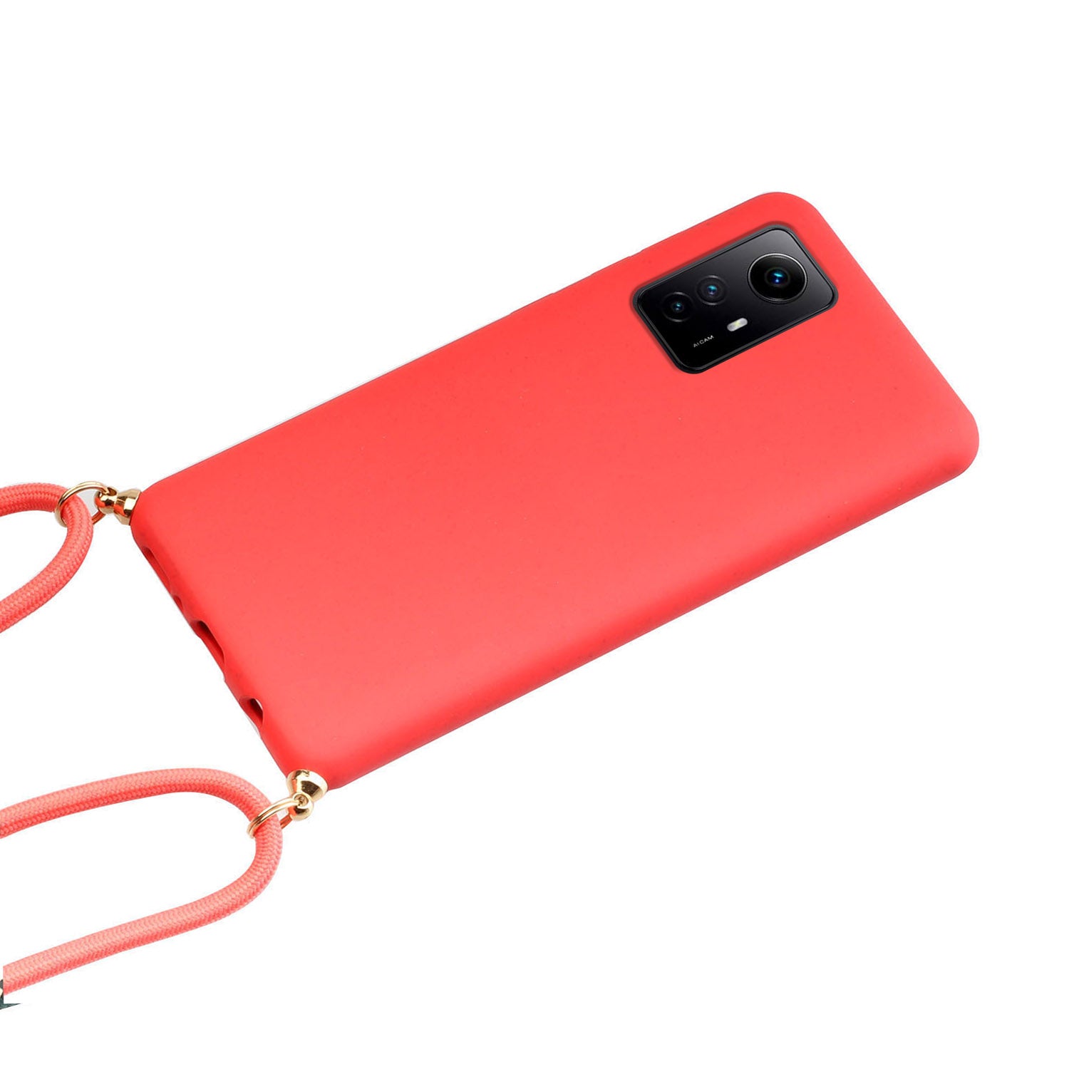 Eco-friendly Phone Case for Xiaomi Redmi Note 12S 4G , Biodegradable Wheat Straw+TPU Cover with Lanyard - Red