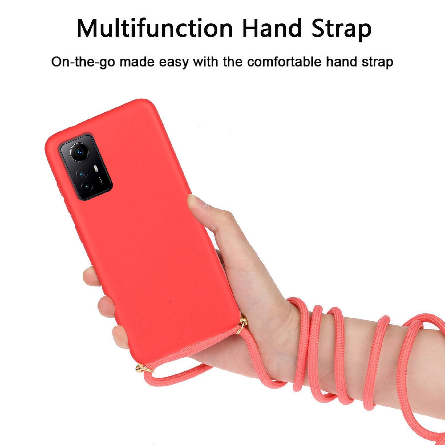 Eco-friendly Phone Case for Xiaomi Redmi Note 12S 4G , Biodegradable Wheat Straw+TPU Cover with Lanyard - Red