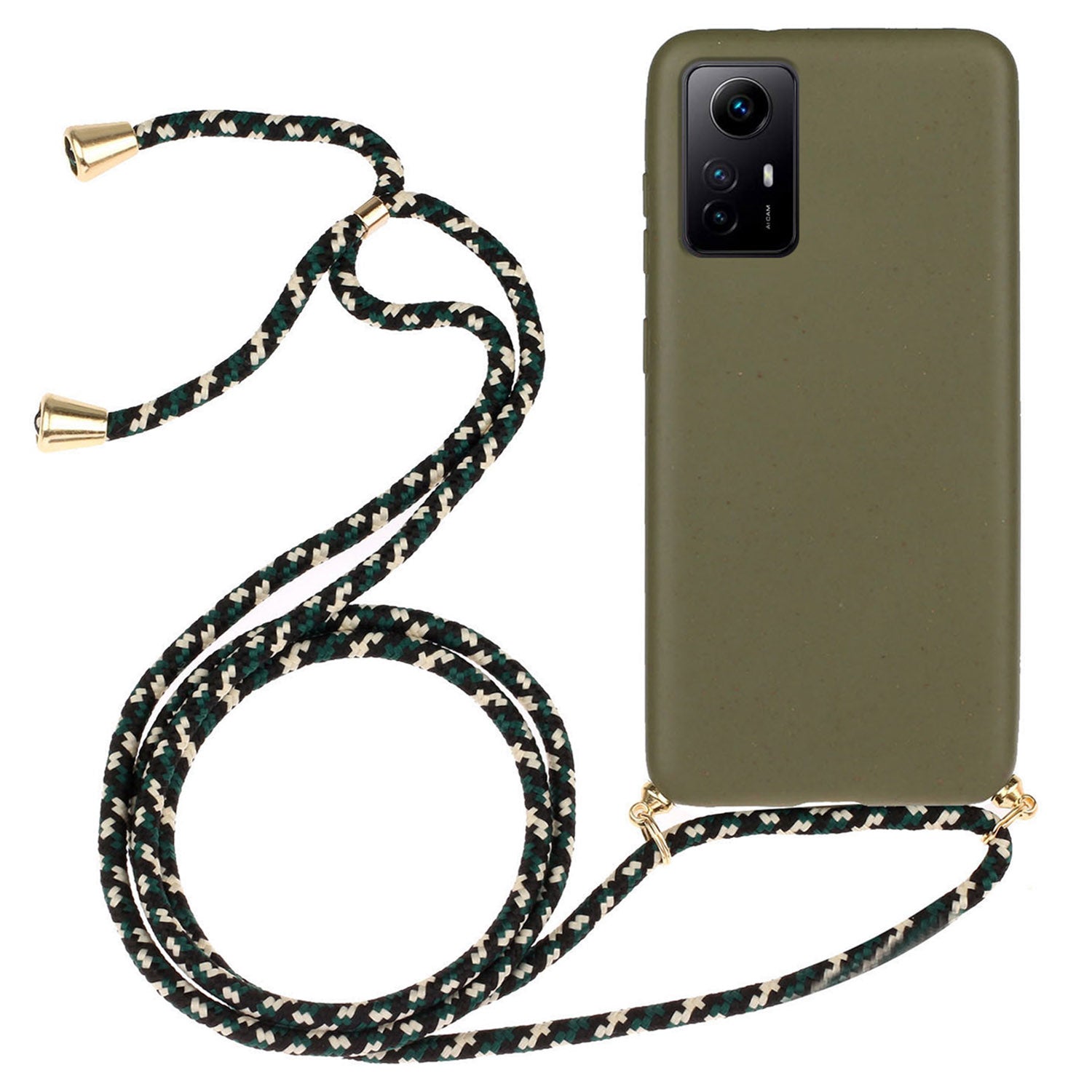 Eco-friendly Phone Case for Xiaomi Redmi Note 12S 4G , Biodegradable Wheat Straw+TPU Cover with Lanyard - Army Green
