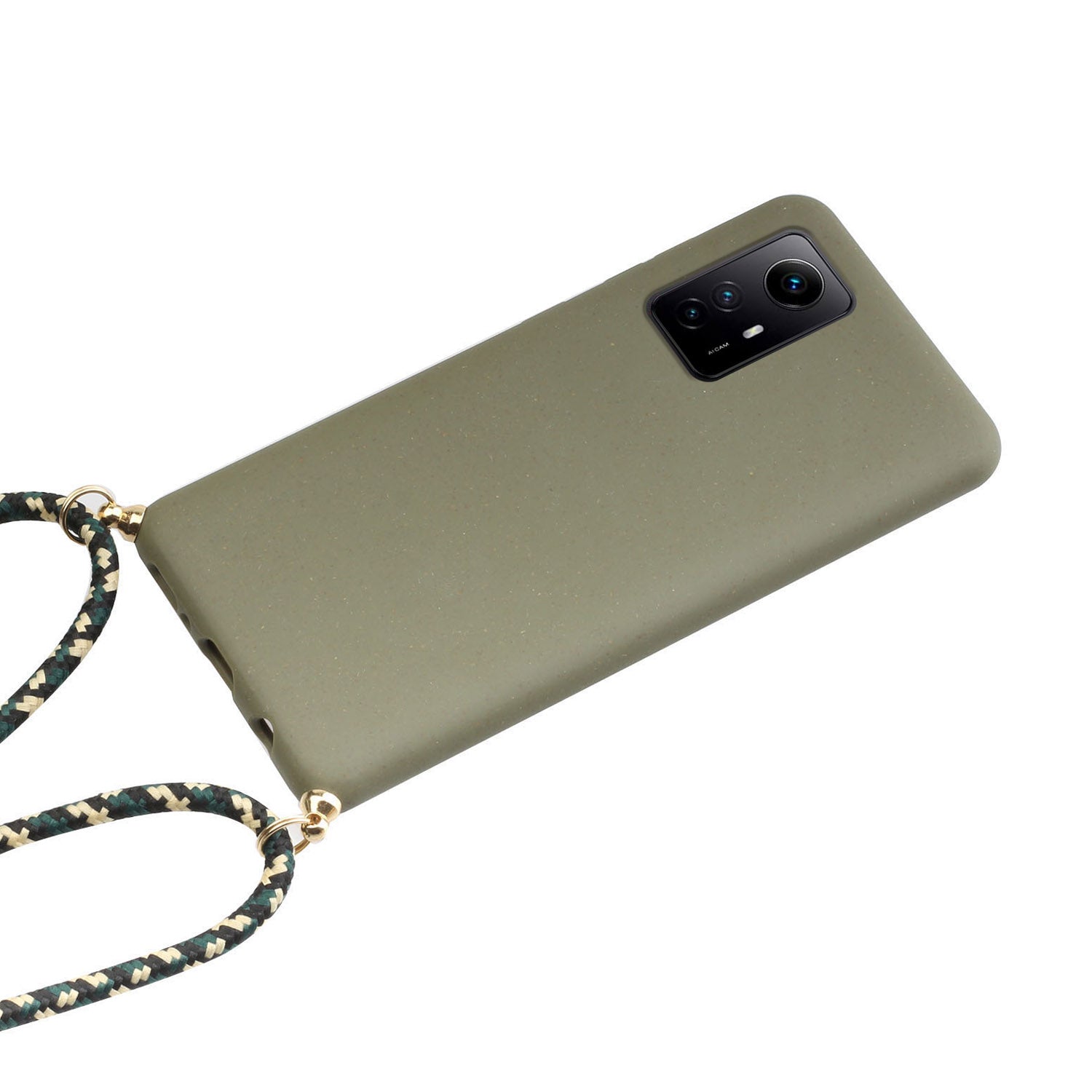 Eco-friendly Phone Case for Xiaomi Redmi Note 12S 4G , Biodegradable Wheat Straw+TPU Cover with Lanyard - Army Green