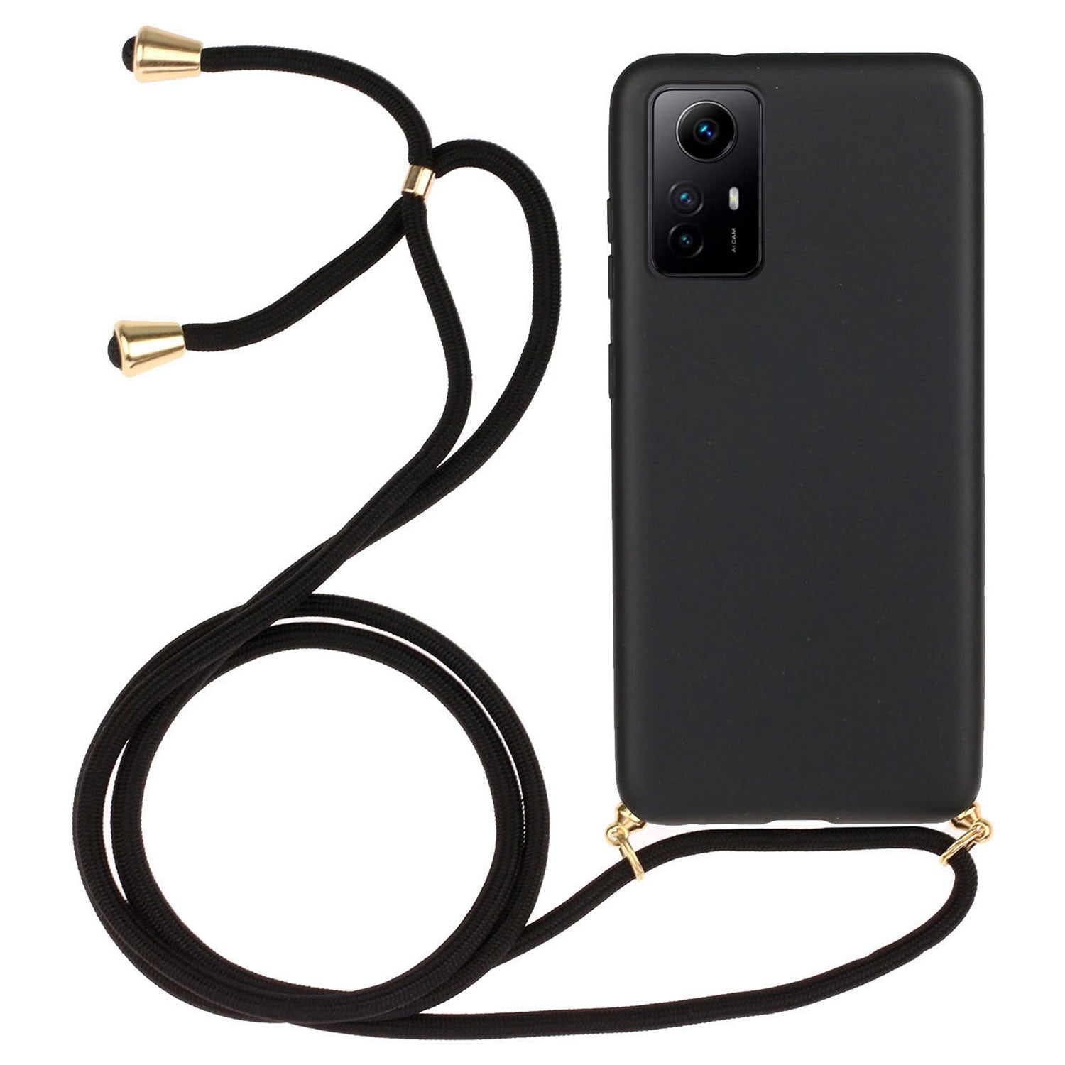 Eco-friendly Phone Case for Xiaomi Redmi Note 12S 4G , Biodegradable Wheat Straw+TPU Cover with Lanyard - Black